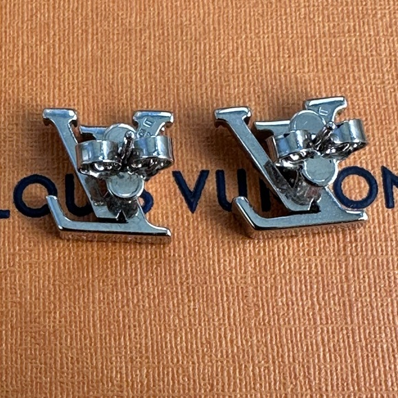 BNWOT Authentic Louis Vuitton LV Iconic Strass Stud Earrings Palladium Silver - Picture 10 of 12